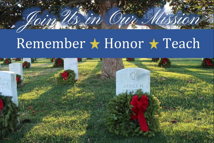 wreaths on headstones in a grave yard